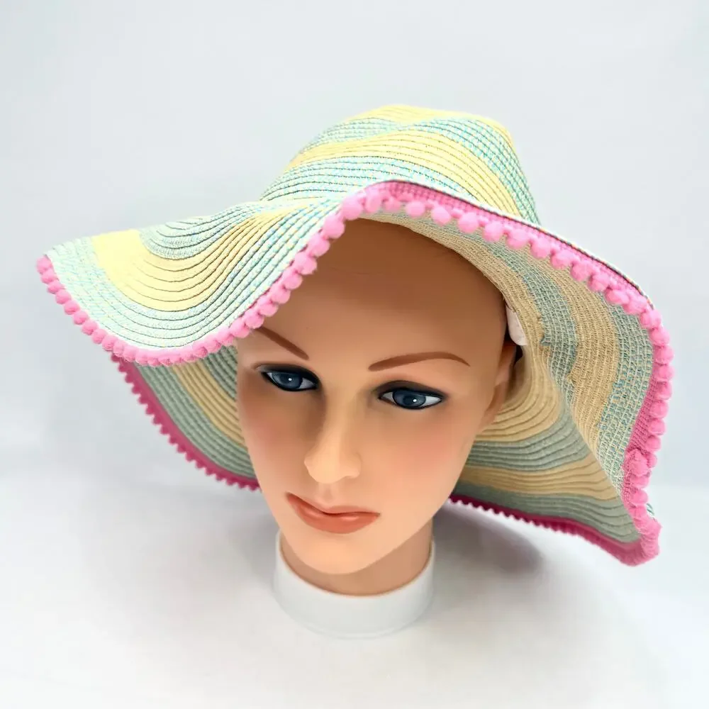 Stiped Floppy Straw Summer Hat